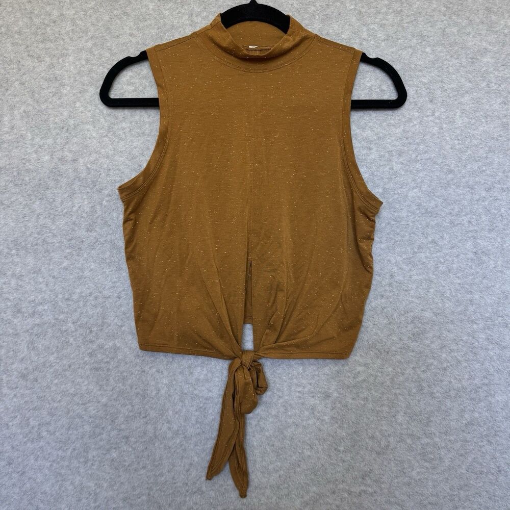Lululemon Mock Neck Top with Front Tie Womens XS Brown Yoga Barre Cropped Top